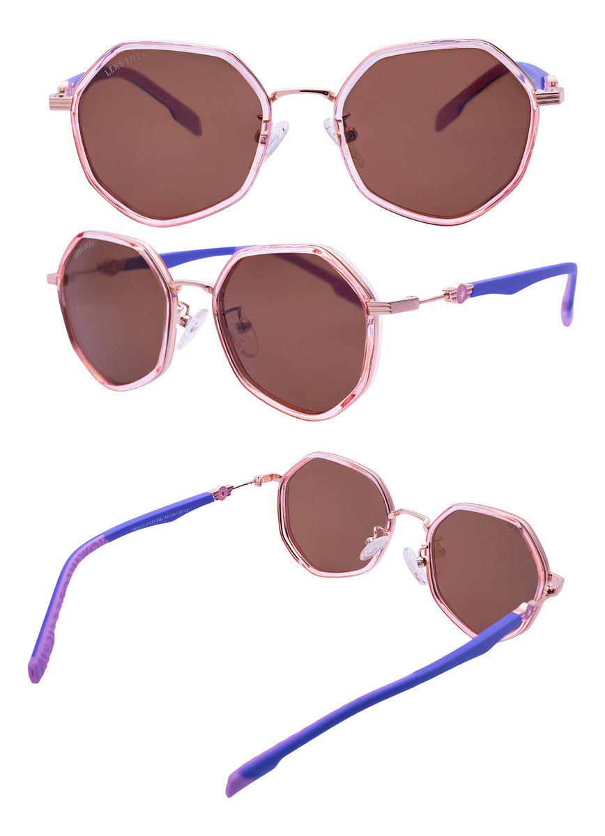 Lentes De Sol Polarizados Lens Luxe Kids Antonia Tr5129 Proteccion Uv Irregular Translucent Pink Gold/teal Pulido Marrón - Image 5