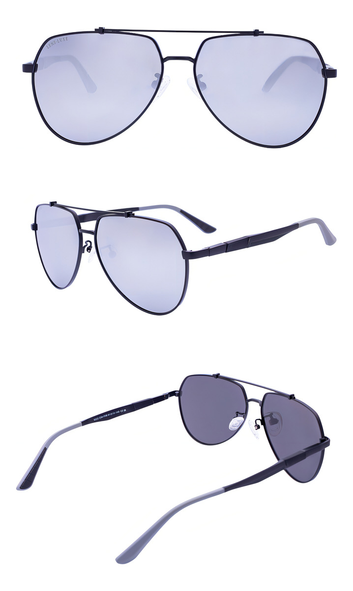 Gafas De Sol Aviador Lens Luxe Negro Lentes Polarizados Espejados Lead Plateado - Image 6