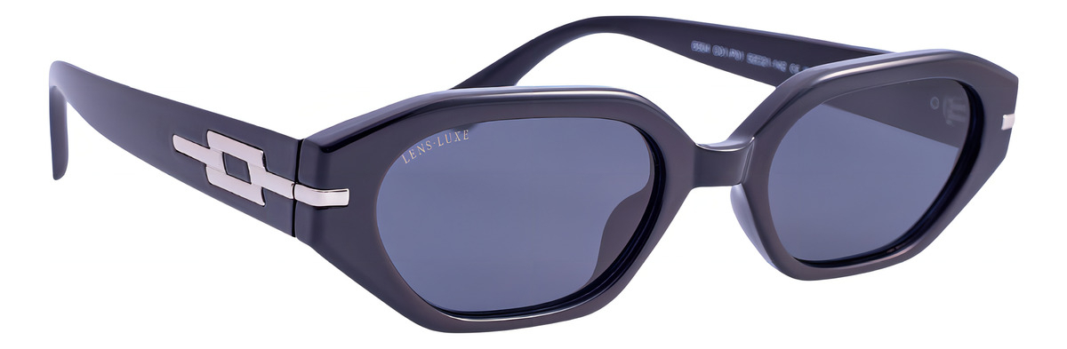 Gafas De Sol Lens Luxe Hexagonales Protección Uv Policarbonato Negro Moda Gris Oscuro
