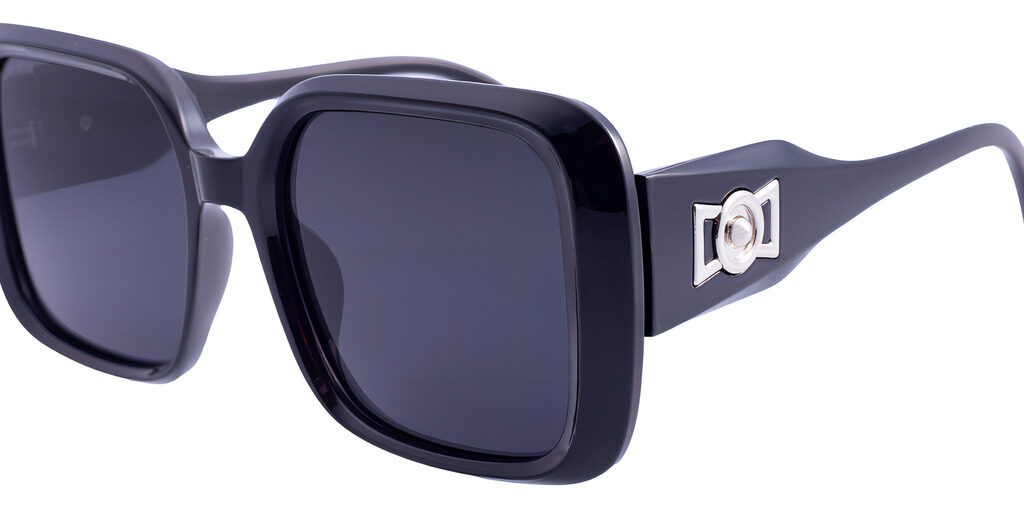 Gafas De Sol Lens Luxe Polarizadas Modelo Amelia Rectangular Tr90 Pulido Negro Gris Oscuro