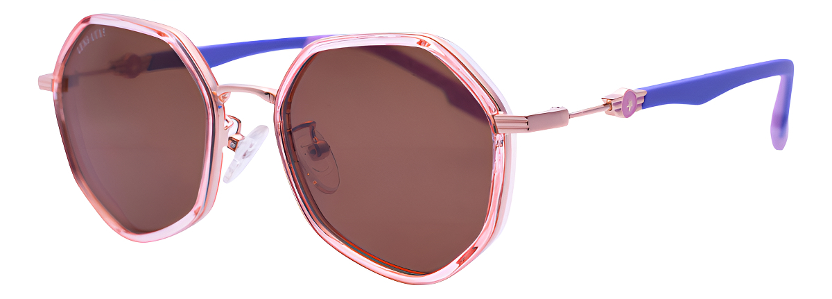 Lentes De Sol Polarizados Lens Luxe Kids Antonia Tr5129 Proteccion Uv Irregular Translucent Pink Gold/teal Pulido Marrón