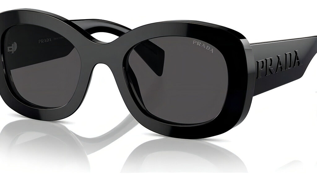 Prada Signature Pra13s 1ab5s0-54, Color Negro, Marco Negro, Varilla Negra, Lente Gris Oscuro