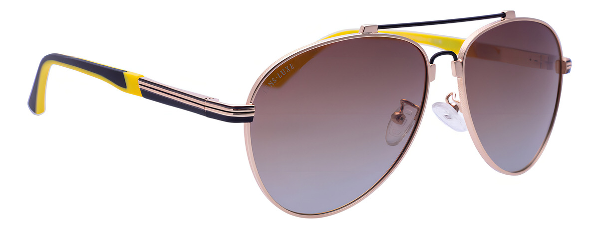 Gafas De Sol Aviador Polarizado Lens Luxe Dorado Lentes Marrón Degradado Racing Amarillo Y Negro