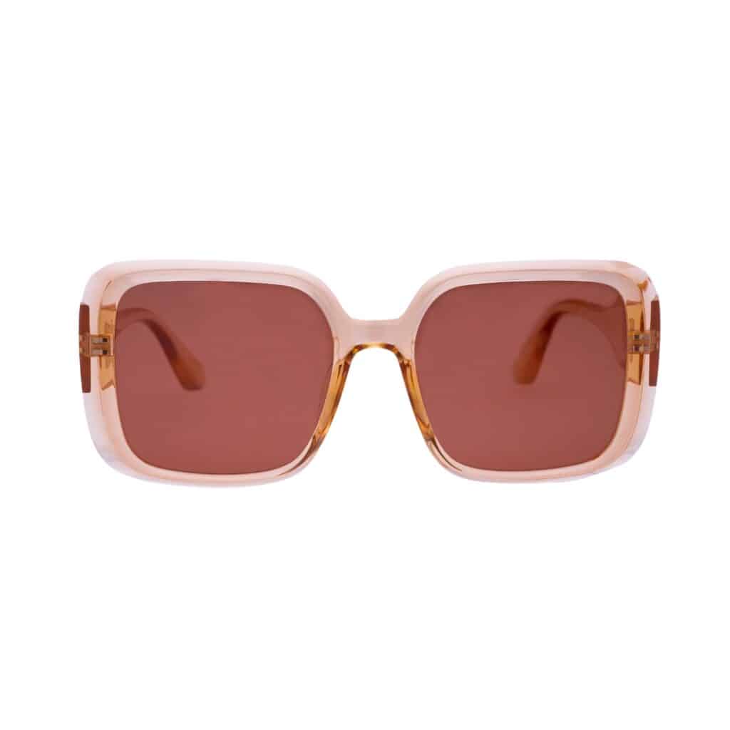 Gafas de Sol Lens Luxe Amelia TR7559 C551 P297 con montura rosa transparente y lentes marrón degradado, vista frontal.